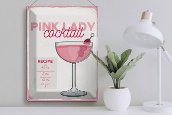 Plaque en tôle recette Pink Lady Cocktail Recipe 30x40cm 3