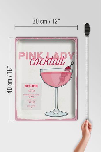 Plaque en tôle recette Pink Lady Cocktail Recipe 30x40cm 4