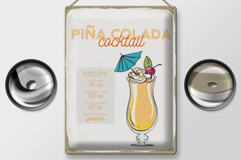 Plaque en tôle Recette Pina Colada Cocktail Recette 30x40cm 2