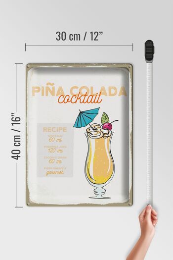 Plaque en tôle Recette Pina Colada Cocktail Recette 30x40cm 4