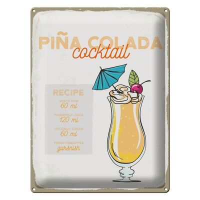 Plaque en tôle Recette Pina Colada Cocktail Recette 30x40cm