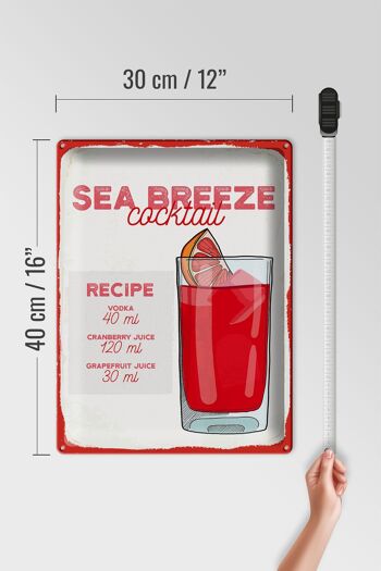 Plaque en tôle recette Sea Breeze Cocktail Recipe 30x40cm 4