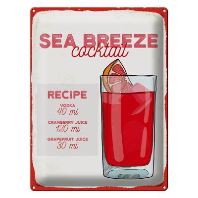 Plaque en tôle recette Sea Breeze Cocktail Recipe 30x40cm