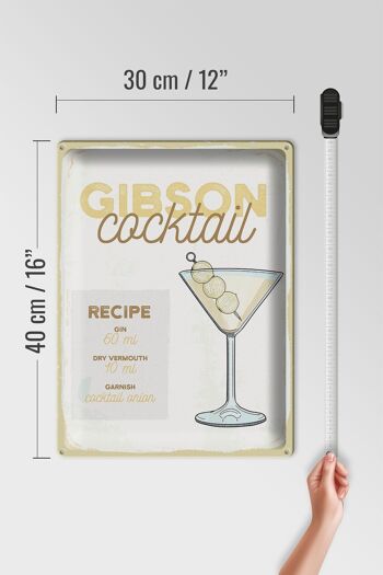 Recette de signe en étain recette de Cocktail Gibson 30x40cm cadeau 4