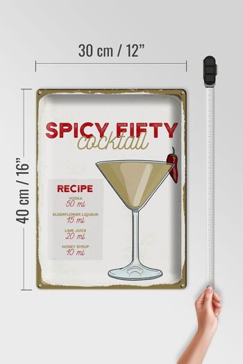Plaque en tôle Recette Spicy Fifty Cocktail Recipe 30x40cm 4