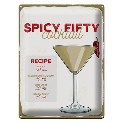 Cartel de chapa receta Receta de cóctel Spicy Fifty 30x40cm