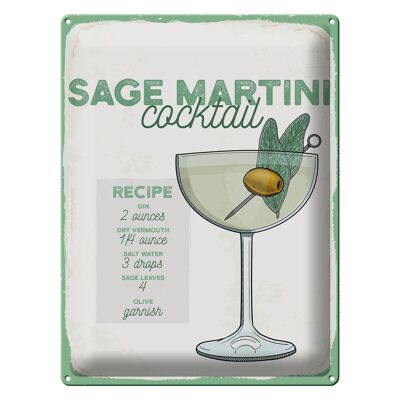 Cartel de chapa Receta Receta de cóctel Sage Martini 30x40cm