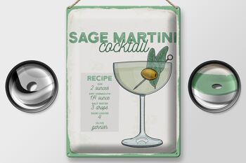 Recette de signe en étain, recette de Cocktail à la sauge Martini, 30x40cm 2