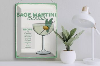 Recette de signe en étain, recette de Cocktail à la sauge Martini, 30x40cm 3
