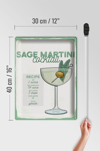 Recette de signe en étain, recette de Cocktail à la sauge Martini, 30x40cm 4