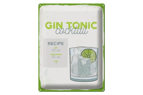 Blechschild Rezept Gin Tonic Cocktail Recipe 30x40cm