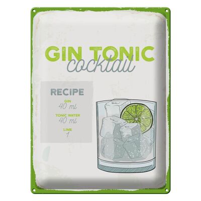 Blechschild Rezept Gin Tonic Cocktail Recipe 30x40cm
