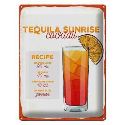 Cartel de chapa receta Receta de cóctel Tequila Sunrise 30x40cm