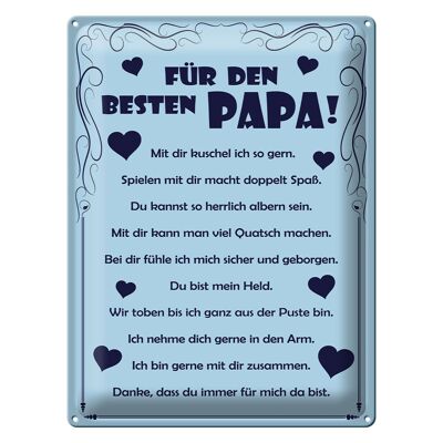 Cartel de chapa que dice 30x40cm Para el mejor papá.