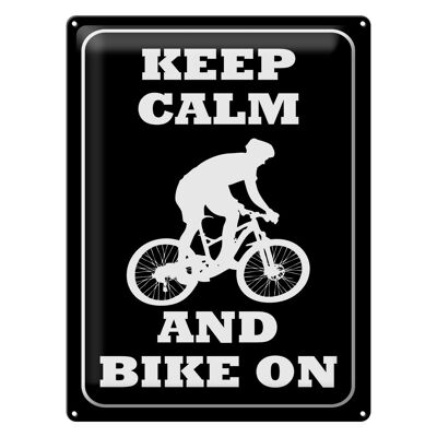 Targa in metallo con scritta "Keep Calm and Bike on" 30x40 cm
