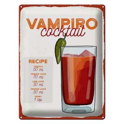 Cartel de chapa Receta Vampiro Cóctel Receta Tequila 30x40cm