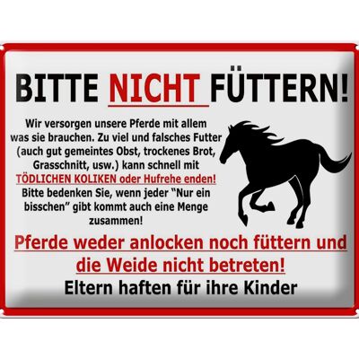 Blechschild Warnschild 40x30cm (Pferd) Bitte nicht füttern