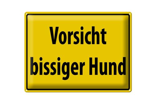 Blechschild Warnschild 40x30cm Vorsicht bissiger Hund gelbes Schild