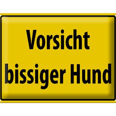 Blechschild Warnschild 40x30cm Vorsicht bissiger Hund gelbes Schild