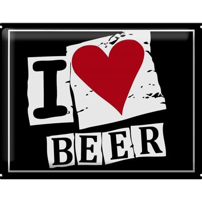Cartel de chapa 40x30cm I Love Beer (Corazón)