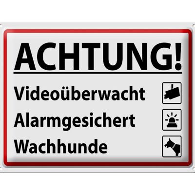 Metal sign notice 40x30cm Attention video surveillance alarm