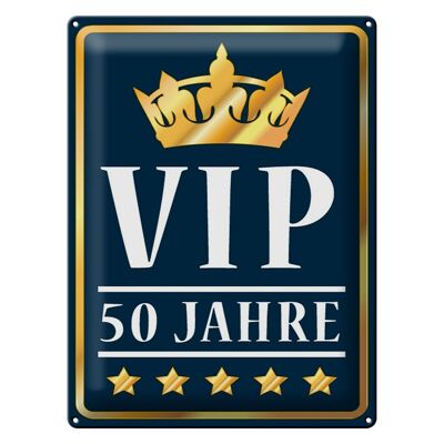 Cartel de chapa con texto 30x40 cm VIP 50 años (azul/blanco)