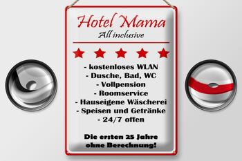 Plaque en tôle disant 30x40cm Hotel Mama blanc-rouge 2