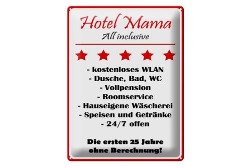 Blechschild Spruch 30x40cm Hotel Mama weiß-rotes