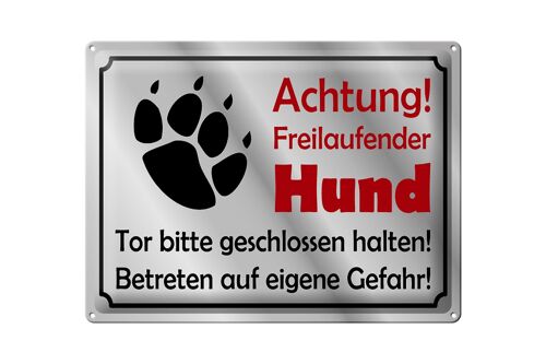 Blechschild Hinweis 40x30cm Achtung Freilaufender Hund Gefahr