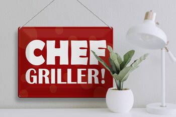 Plaque en tôle disant 40x30cm Chef Griller rouge 3