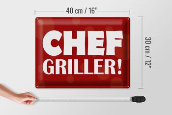 Plaque en tôle disant 40x30cm Chef Griller rouge 4