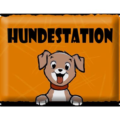 Blechschild Hinweis 40x30cm Hundestation (orange)