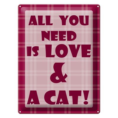 Targa in metallo con scritta "Tutto ciò di cui hai bisogno" 30x40 cm e gatto