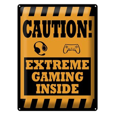 Cartel de chapa aviso 30x40cm Coution extreme gaming inside