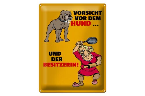 Blechschild Spruch 30x40cm Vorsicht vor Hund & der Besitzerin