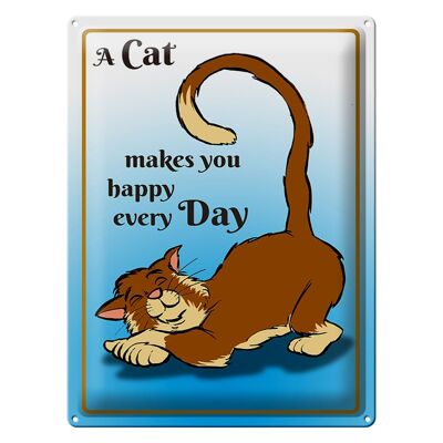 Cartel de chapa que dice 30x40cm Un gato te hace feliz todos los días.