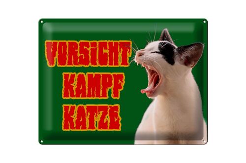 Blechschild Spruch 40x30cm Vorsicht Kampfkatze grün.