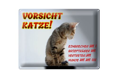 Blechschild Hinweis 40x30cm Vorsicht Katze Strichliste