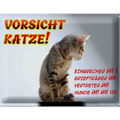 Blechschild Hinweis 40x30cm Vorsicht Katze Strichliste