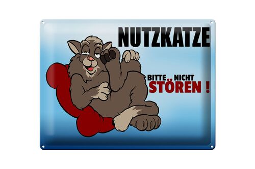 Blechschild Spruch 40x30cm Nutzkatze bitte nicht stören blaues