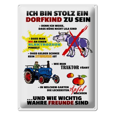 Blechschild Spruch 30x40cm Stolz Dorfkind zu sein weißes