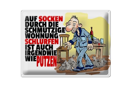 Blechschild Spruch 30x40cm Putzen Auf Socken durch Wohnung