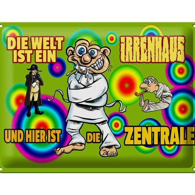 Blechschild Spruch 40x30cm Welt ist Irrenhaus hier ist Zentrale