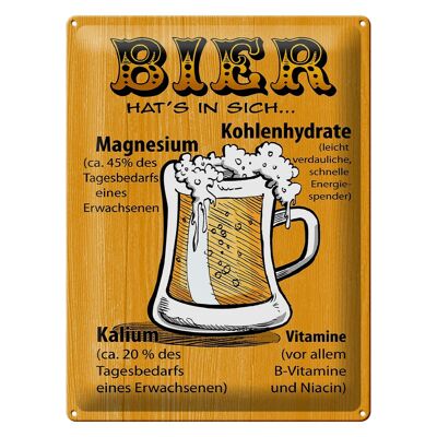 Targa in metallo 30x40 cm La birra contiene vitamine