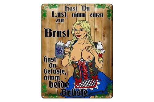 Blechschild Pinup 30x40cm Nimm einen zur Brust Bier