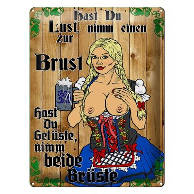 Blechschild Pinup 30x40cm Nimm einen zur Brust Bier