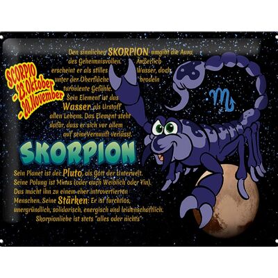 Cartel de chapa signo del zodiaco 40x30cm Escorpio planeta fuerza