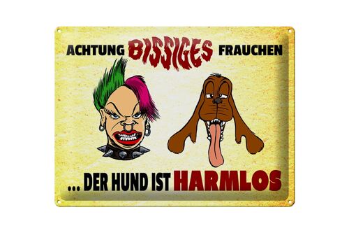 Blechschild Spruch 40x30cm Achtung bissiges Frauchen Hund