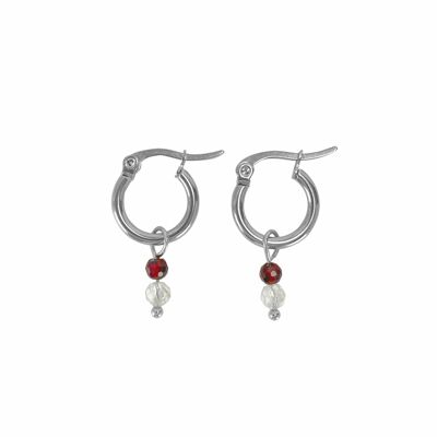 Boucles d'oreilles Cristal de Roche & Granate Argent