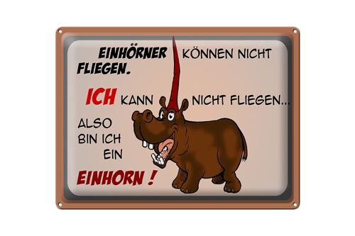 Blechschild Tiere 40x30cm kann nicht fliegen bin Einhorn